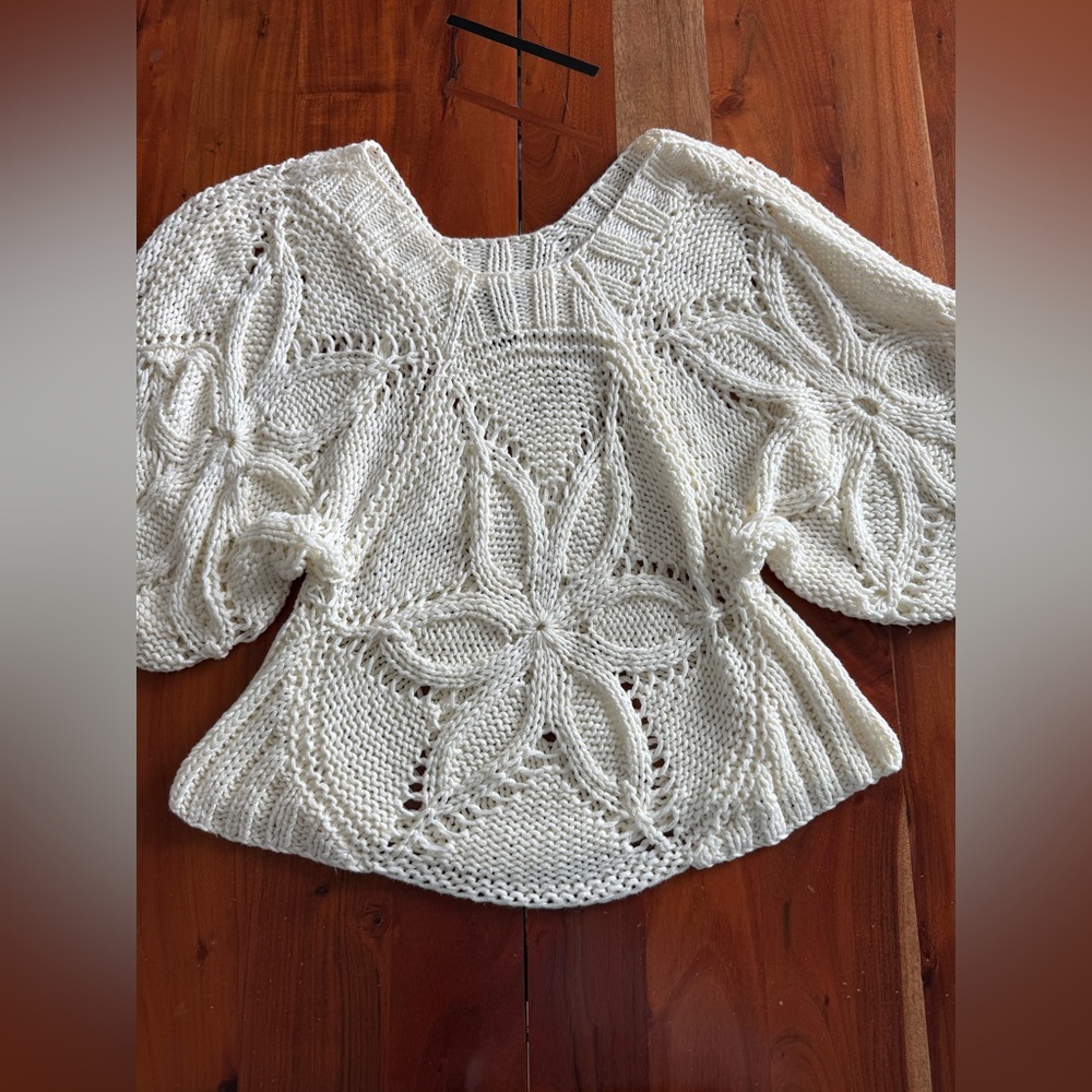 Arden B Cream Knit Floral Sweater